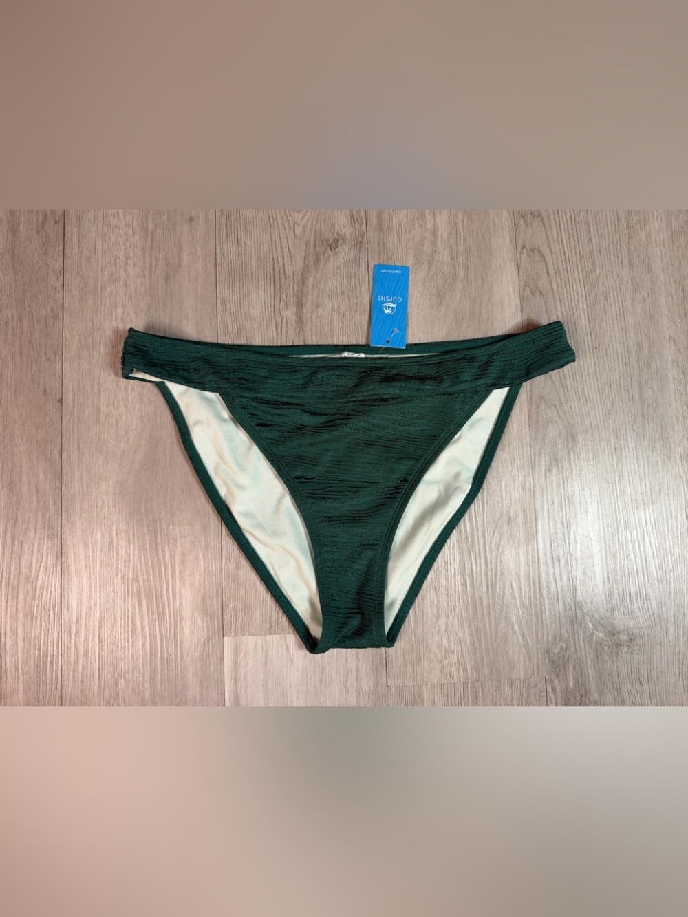 Cupshe Women’s Green Textured Solid Bikini Swim Bottom Stretch XL Regular NWT